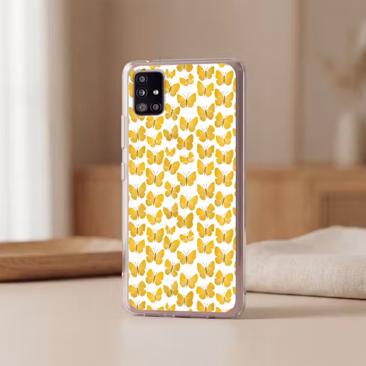 Vlinders - Botanisch - Illustratie - Geel - Wit Telefoonhoesje Samsung Galaxy A51 5G klein 373 -sfeer2