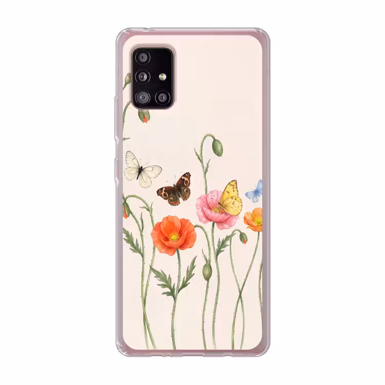 Vlinders - Klaprozen - Illustratie - Kleurrijk Telefoonhoesje Samsung Galaxy A51 5G klein -3d