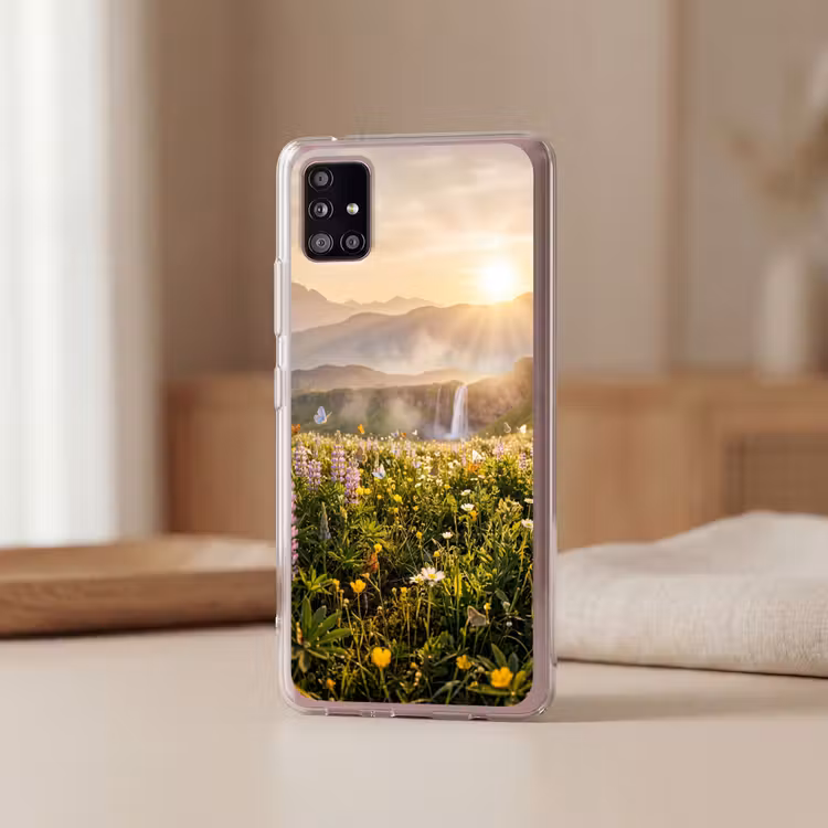 Vlinders - Waterval - Bloemenveld Telefoonhoesje Samsung Galaxy A51 5G klein -sfeer2