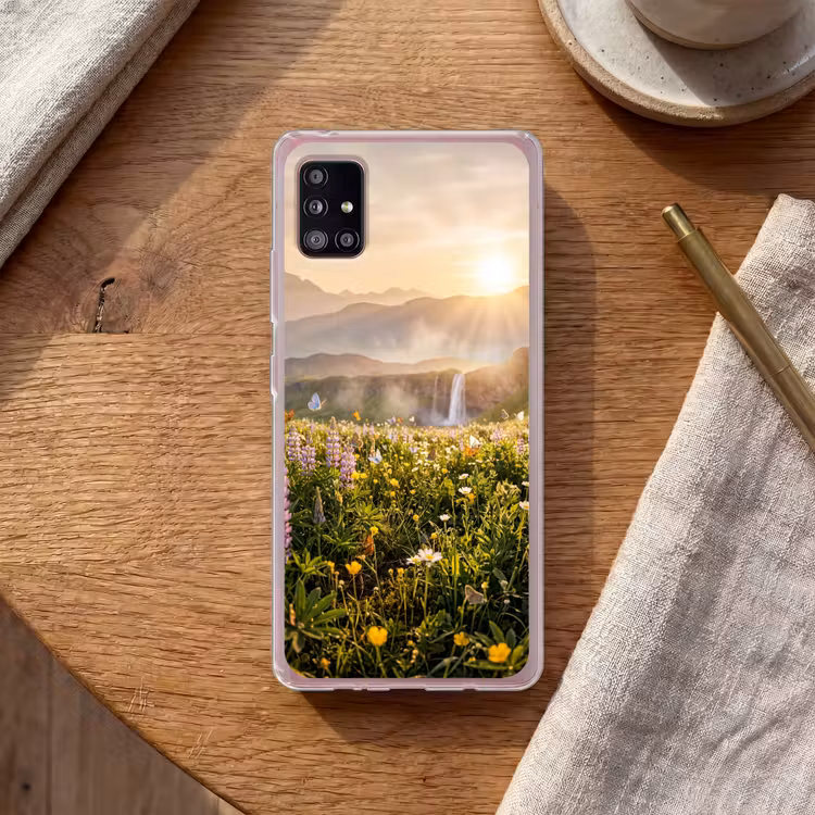 Vlinders - Waterval - Bloemenveld Telefoonhoesje Samsung Galaxy A51 5G klein -sfeer1