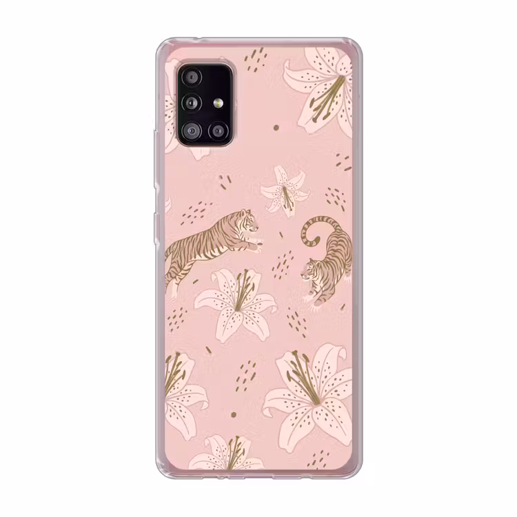 Kat - Springend - Bloemen - Abstract - Roze Telefoonhoesje Samsung Galaxy A51 5G klein -3d