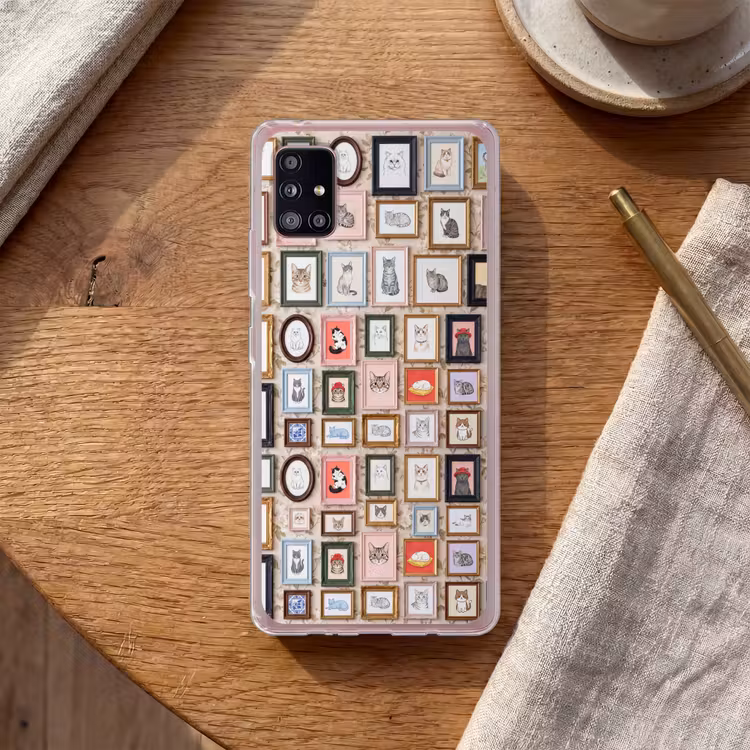 Kat - Portret - Dieren - Illustratie - Lijst Telefoonhoesje Samsung Galaxy A51 5G klein -sfeer1