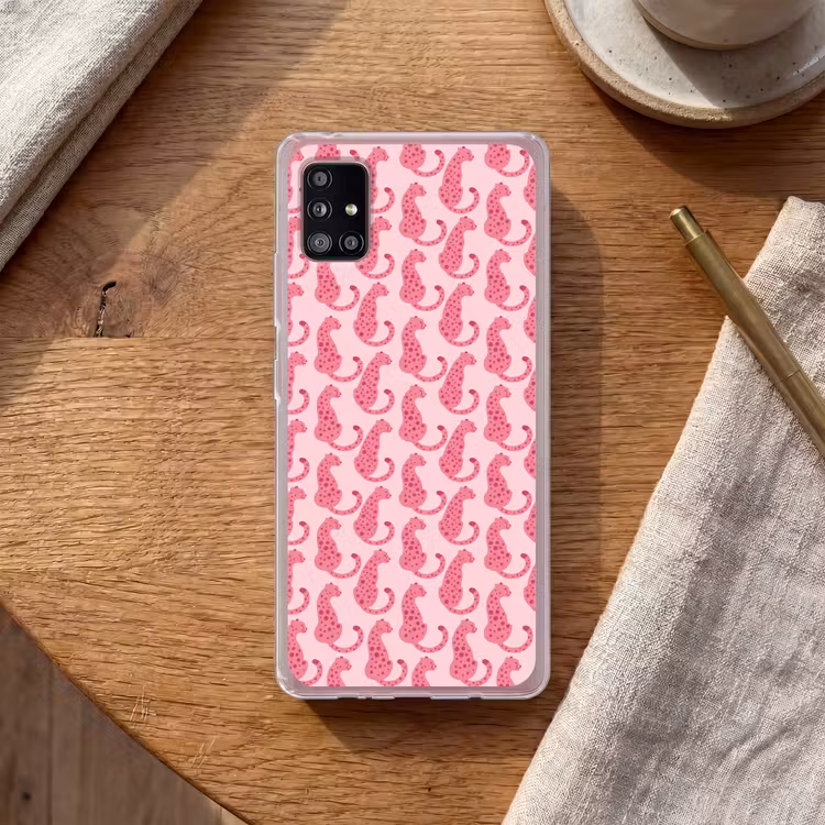 Kat - Gevlekt - Dieren - Patroon - Roze Telefoonhoesje Samsung Galaxy A51 5G klein -sfeer1