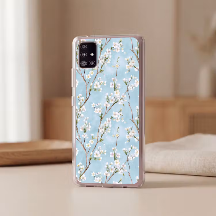 Kersenbloesem - Textuur - Blauw Telefoonhoesje Samsung Galaxy A51 5G klein 373 -sfeer2