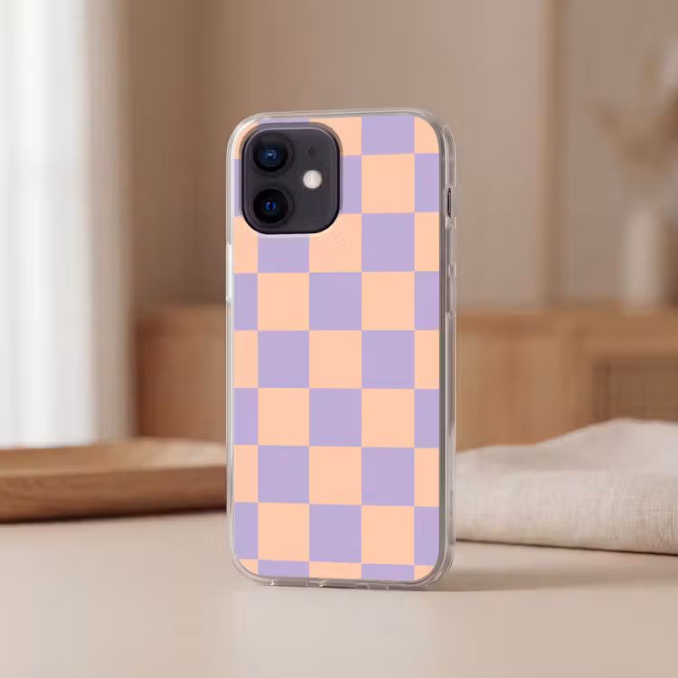 Schaakbord patroon - Paars - Roze - Blokjes Telefoonhoesje iPhone 12 Mini klein -sfeer2