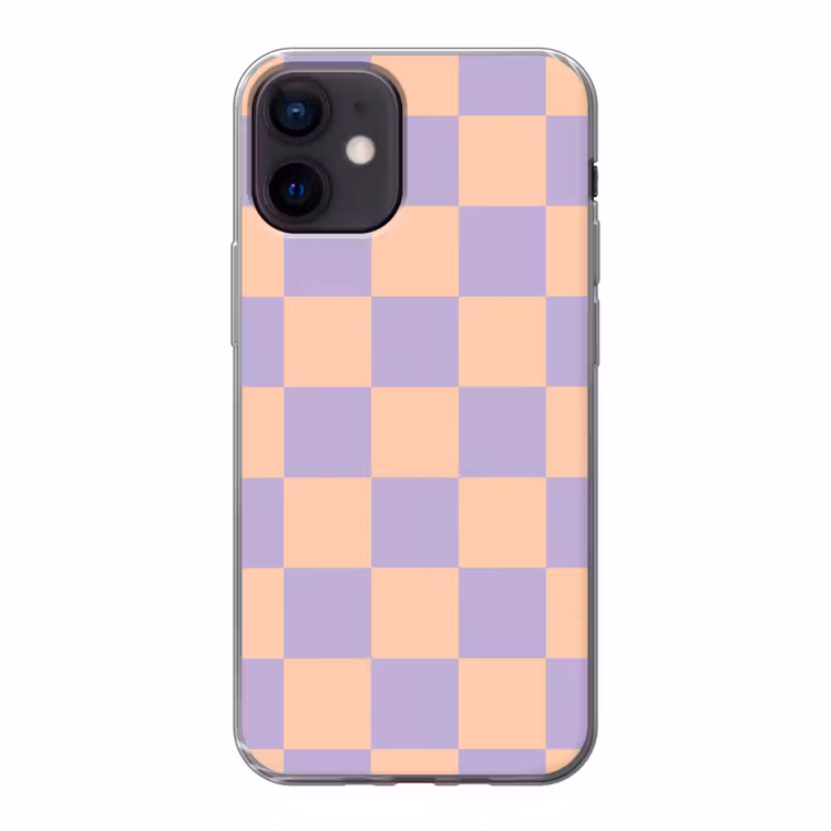 Schaakbord patroon - Paars - Roze - Blokjes Telefoonhoesje iPhone 12 Mini klein -3d
