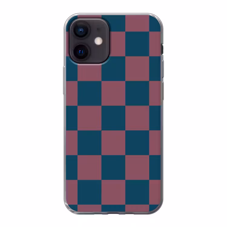 Schaakbord print - Blauw - Rood - Blokjes Telefoonhoesje iPhone 12 Mini klein -3d