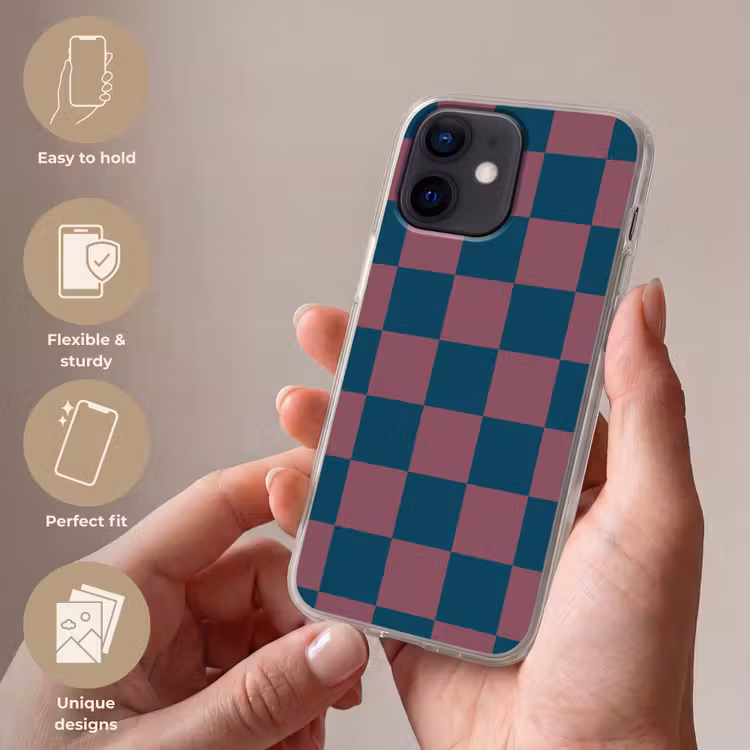 Schaakbord print - Blauw - Rood - Blokjes Telefoonhoesje iPhone 12 Mini klein -sfeer3_EN