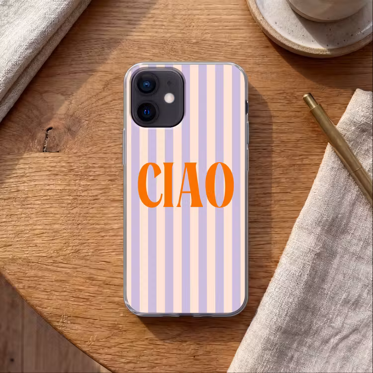 Ciao - Quote - Pastel - Strepen Telefoonhoesje iPhone 12 Mini klein -sfeer1