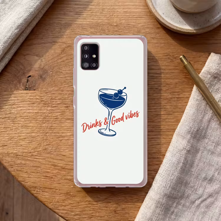 Cocktail - Glas - Illustratie - Blauw - Wit Telefoonhoesje Samsung Galaxy A51 5G klein -sfeer1