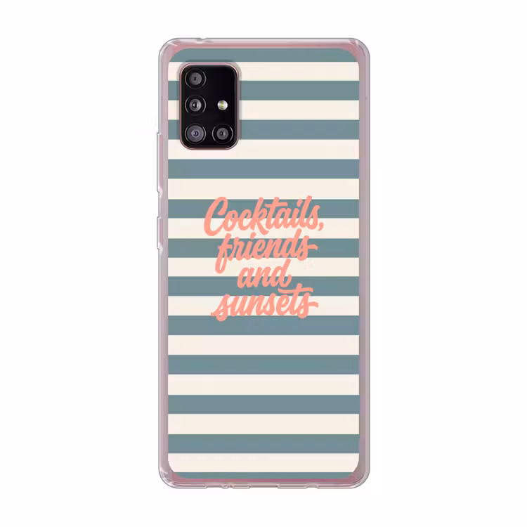 Cocktails - Strepen - Blauw - Koraal Telefoonhoesje Samsung Galaxy A51 5G klein -3d