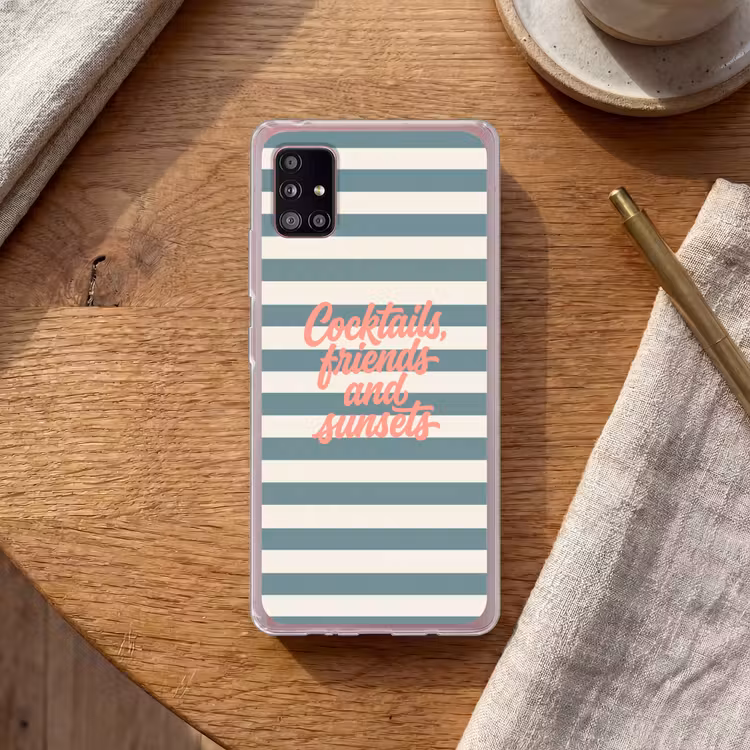 Cocktails - Strepen - Blauw - Koraal Telefoonhoesje Samsung Galaxy A51 5G klein -sfeer1