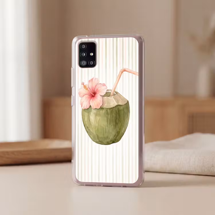 Kokosnoot - Drank - Tropisch - Illustratie - Zomer Telefoonhoesje Samsung Galaxy A51 5G klein -sfeer2
