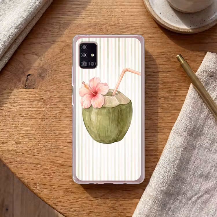 Kokosnoot - Drank - Tropisch - Illustratie - Zomer Telefoonhoesje Samsung Galaxy A51 5G klein -sfeer1