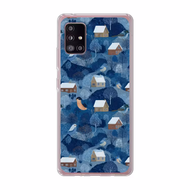 Huisjes - Vogels - Sneeuw - Winter - Blauw Telefoonhoesje Samsung Galaxy A51 5G klein 373 -3d