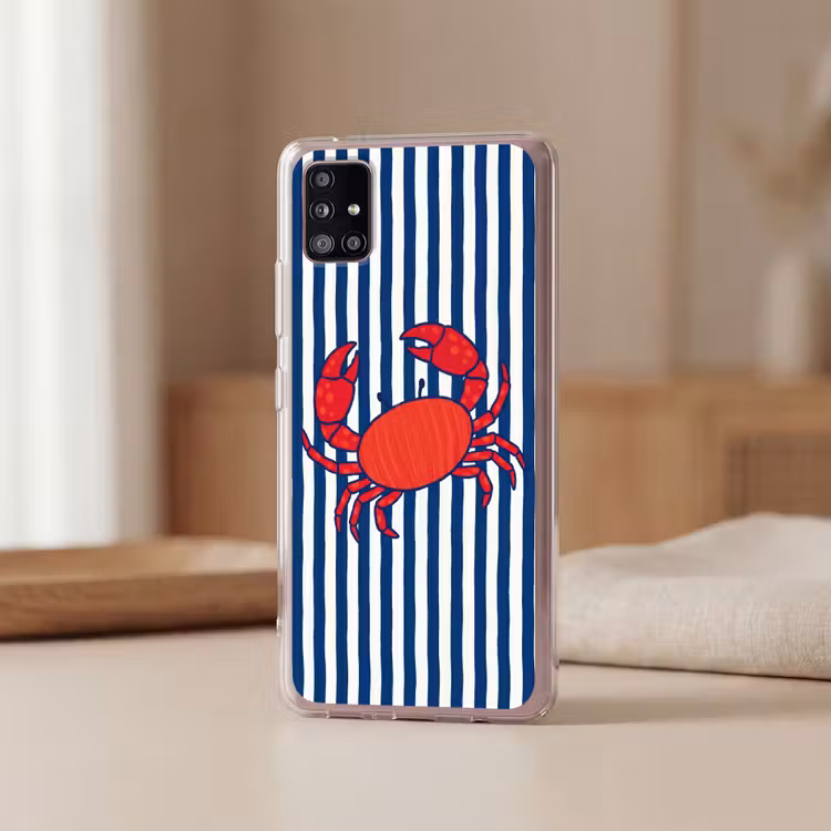 Krab - Strepen - Zeeleven - Illustratie - Rood Telefoonhoesje Samsung Galaxy A51 5G klein -sfeer2