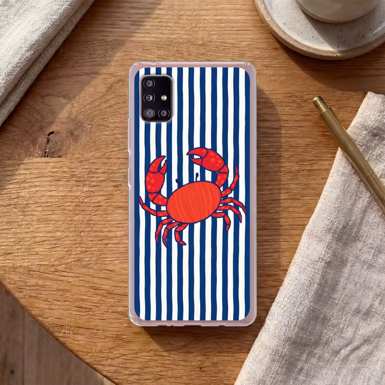 Krab - Strepen - Zeeleven - Illustratie - Rood Telefoonhoesje Samsung Galaxy A51 5G klein -sfeer1