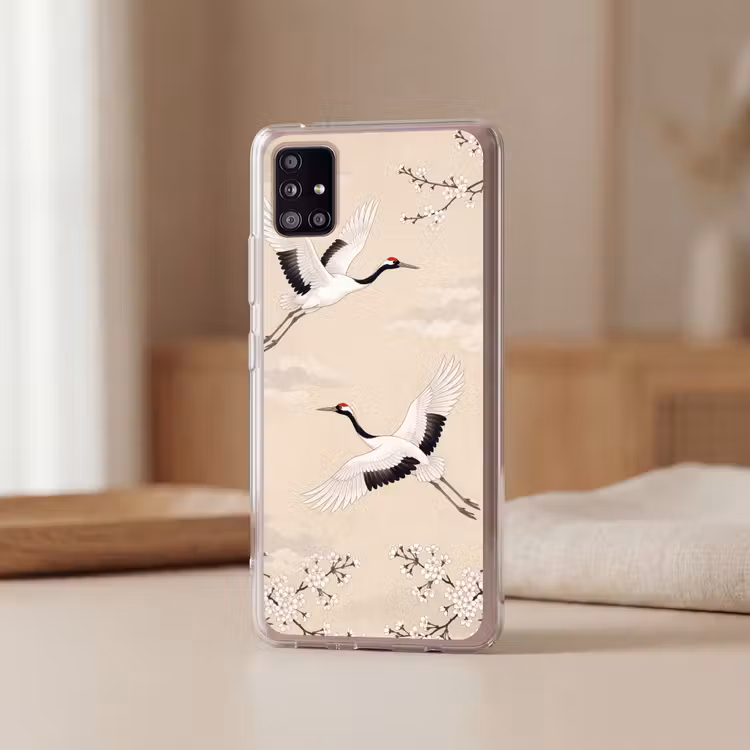 Kraanvogels - Bloesem - Beige Telefoonhoesje Samsung Galaxy A51 5G klein -sfeer2