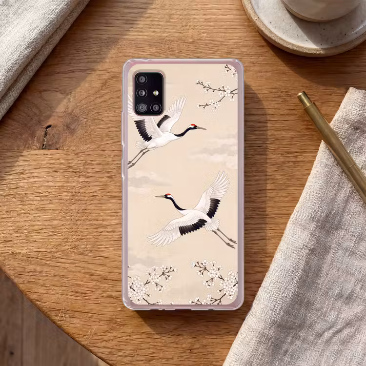 Kraanvogels - Bloesem - Beige Telefoonhoesje Samsung Galaxy A51 5G klein -sfeer1