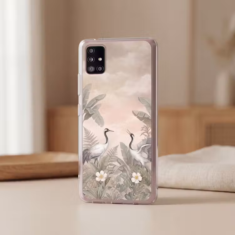 Kraanvogels - Natuur - Roze Telefoonhoesje Samsung Galaxy A51 5G klein -sfeer2