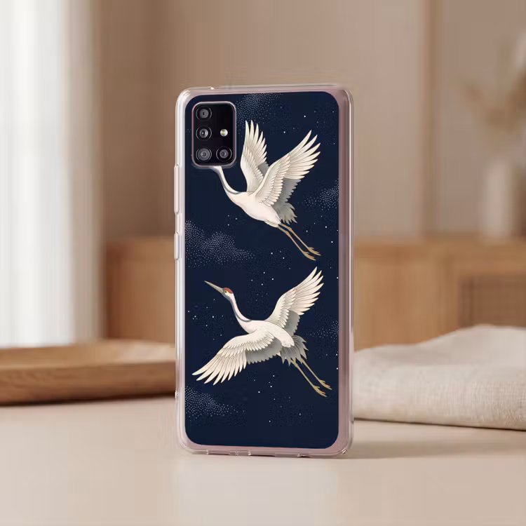 Kraanvogels - Nachthemel - Blauw Telefoonhoesje Samsung Galaxy A51 5G klein -sfeer2