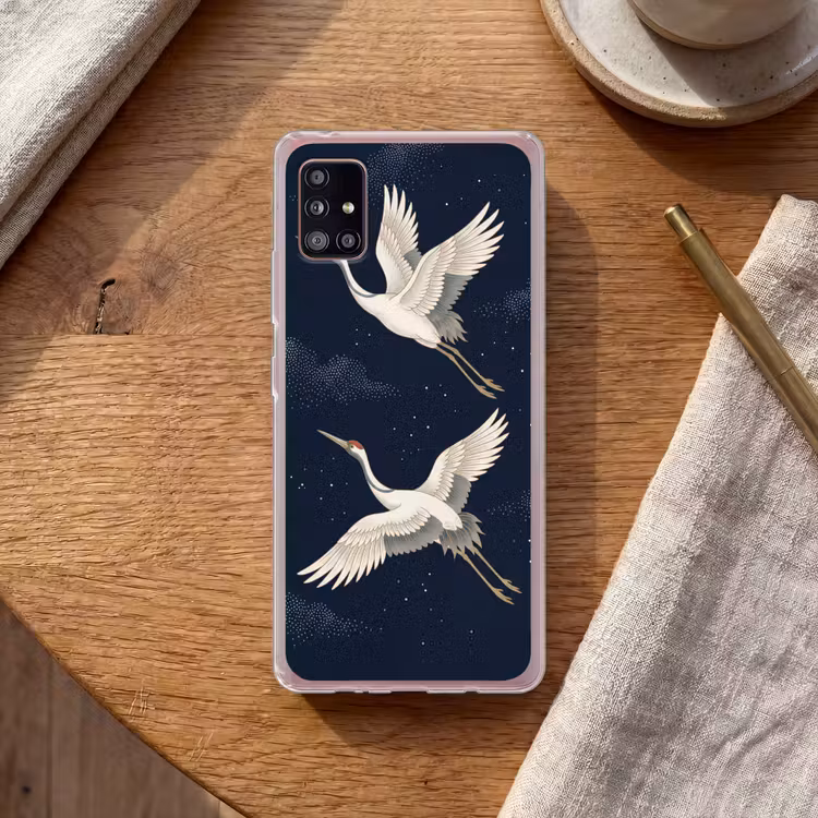 Kraanvogels - Nachthemel - Blauw Telefoonhoesje Samsung Galaxy A51 5G klein -sfeer1