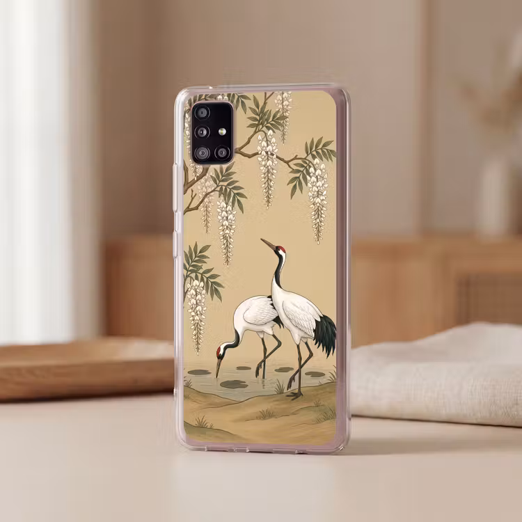 Kraanvogels - Water - Beige Telefoonhoesje Samsung Galaxy A51 5G klein -sfeer2