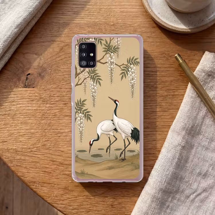 Kraanvogels - Water - Beige Telefoonhoesje Samsung Galaxy A51 5G klein -sfeer1
