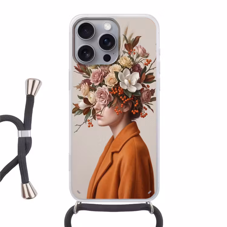Gezicht - Boeket - Kleurrijk Hoesje iPhone 16 Pro Max met koord klein -3d