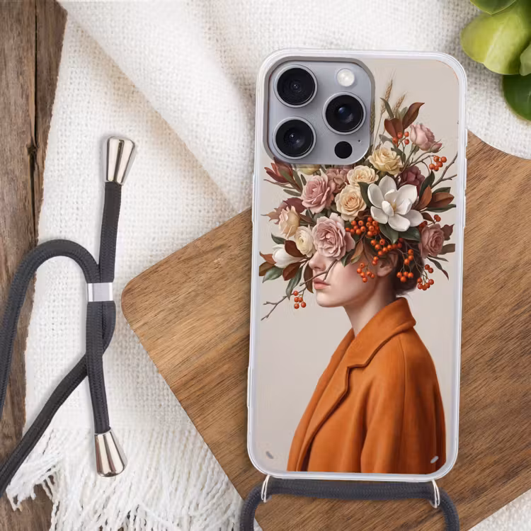 Gezicht - Boeket - Kleurrijk Hoesje iPhone 16 Pro Max met koord klein -sfeer4