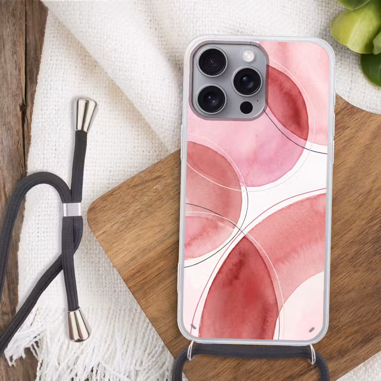 Abstract - Cirkels - Modern - Roze - Kunst Hoesje iPhone 16 Pro Max met koord klein -sfeer4