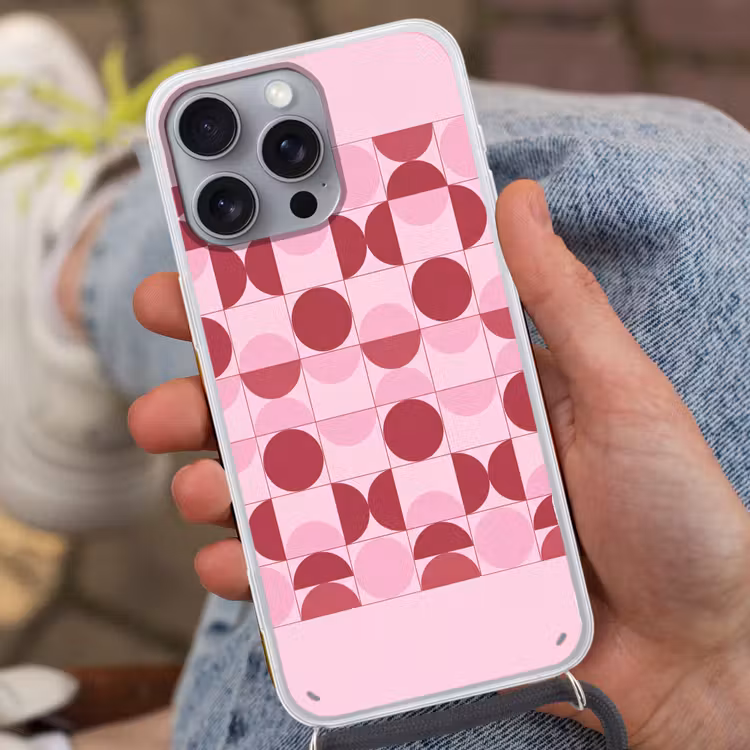 Abstract - Geometrisch - Cirkels - Roze - Modern Hoesje iPhone 16 Pro Max met koord klein -sfeer3