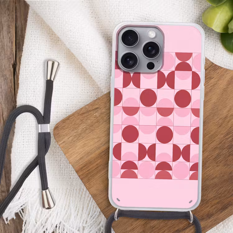Abstract - Geometrisch - Cirkels - Roze - Modern Hoesje iPhone 16 Pro Max met koord klein -sfeer4
