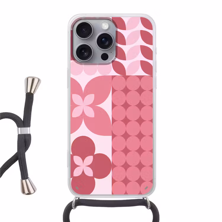 Abstract - Geometrisch - Patroon - Modern - Roze Hoesje iPhone 16 Pro Max met koord klein -3d