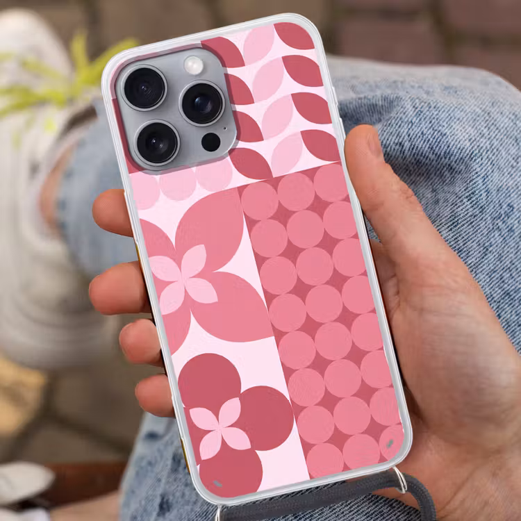 Abstract - Geometrisch - Patroon - Modern - Roze Hoesje iPhone 16 Pro Max met koord klein -sfeer3