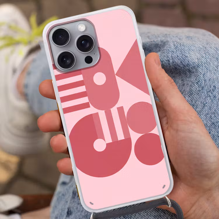 Abstract - Geometrisch - Vormen - Roze Hoesje iPhone 16 Pro Max met koord klein -sfeer3