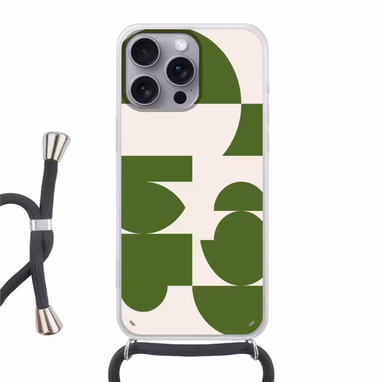 Abstract - Geometrie - Modern - Groen - Wit Hoesje iPhone 16 Pro Max met koord klein -3d