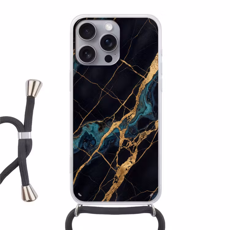 Abstract - Gouden lijnen - Kunst - Modern - Zwart Hoesje iPhone 16 Pro Max met koord klein -3d