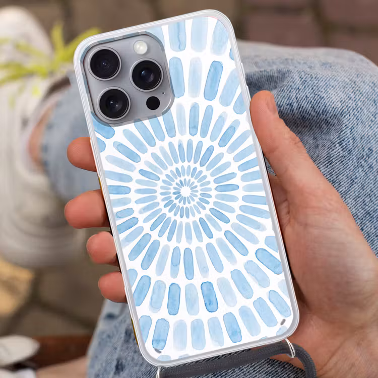 Abstract - Vormen - Kunst - Aquarel - Blauw Hoesje iPhone 16 Pro Max met koord klein -sfeer3