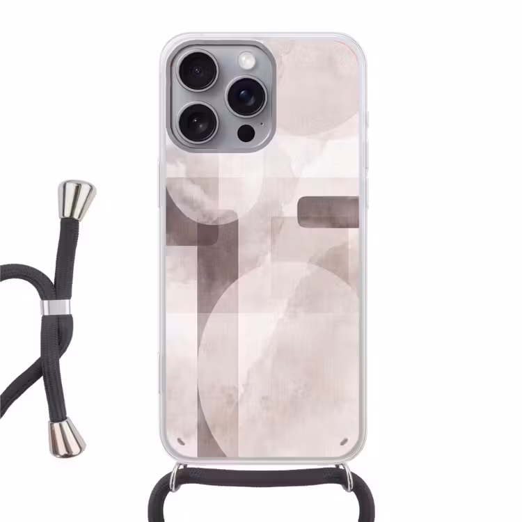 Phone case crossbody - Abstract Shapes - Beige - Abstracte vormen - Beige Hoesje iPhone 16 Pro Max met koord klein
