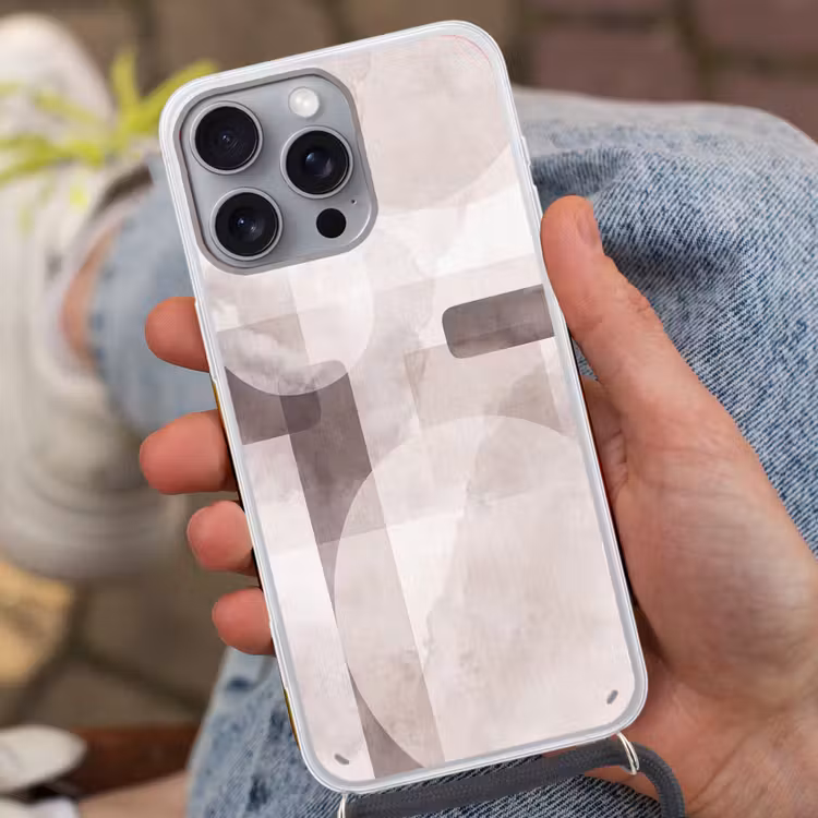 Phone case crossbody - Abstract Shapes - Beige - Abstracte vormen - Beige Hoesje iPhone 16 Pro Max met koord klein