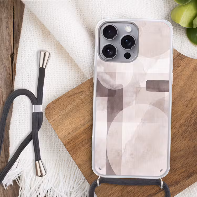Phone case crossbody - Abstract Shapes - Beige - Abstracte vormen - Beige Hoesje iPhone 16 Pro Max met koord klein