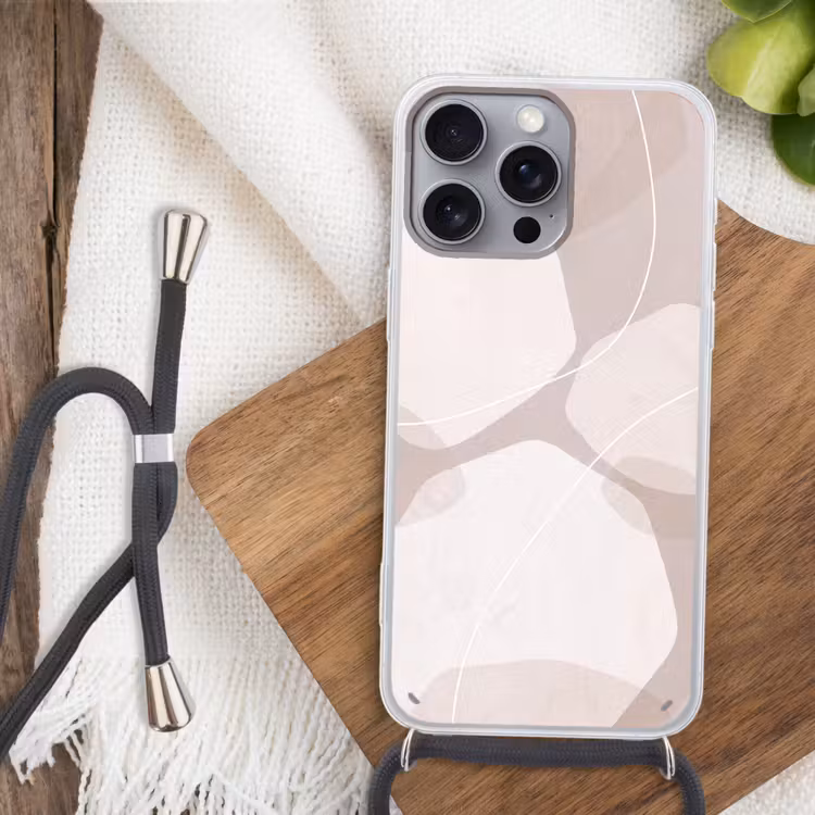 Phone case crossbody - Abstract - Shapes - Beige - Abstract - Vormen - Beige Hoesje iPhone 16 Pro Max met koord klein