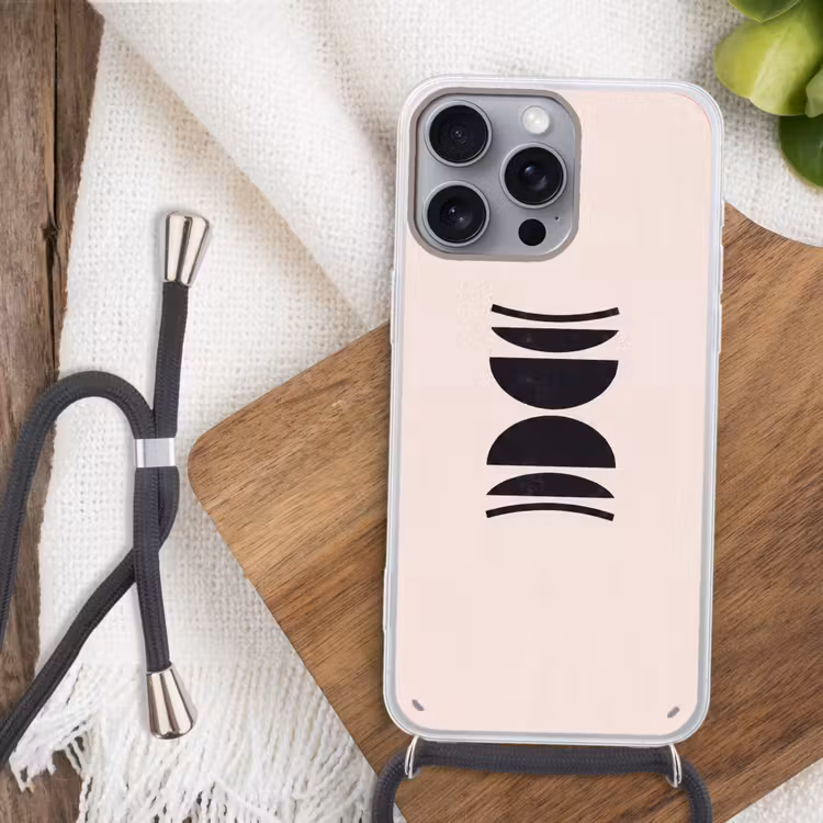 Phone case crossbody - Abstract - Shapes - Black - Abstract - Vormen - Zwart Hoesje iPhone 16 Pro Max met koord klein