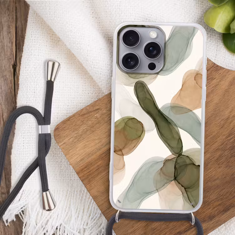 Abstract - Vormen - Modern - Kunst - Groen - Bruin Hoesje iPhone 16 Pro Max met koord klein -sfeer4