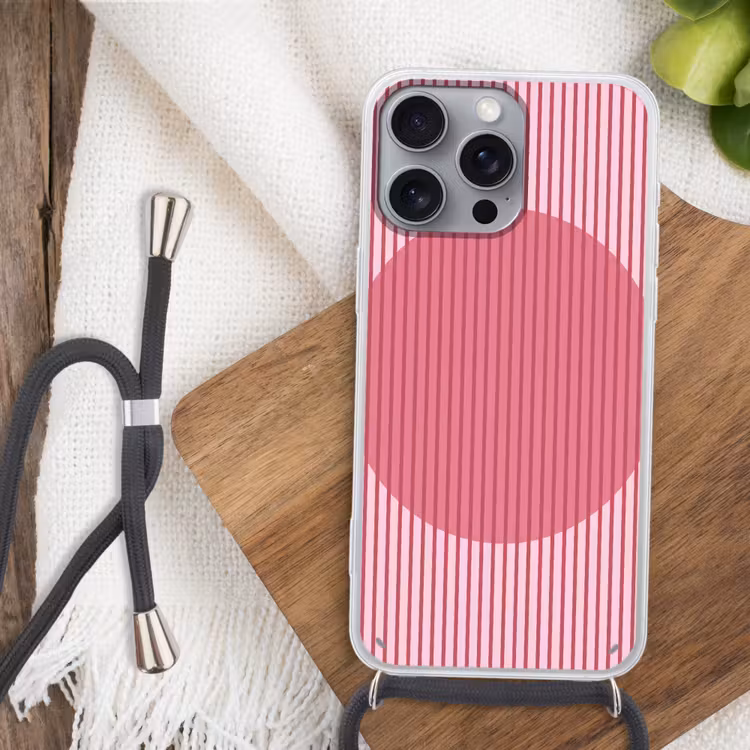 Abstract - Strepen - Ovaal - Roze - Modern Hoesje iPhone 16 Pro Max met koord klein -sfeer4
