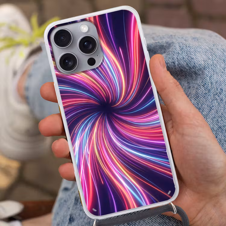 Abstract - Swirl - Futuristic - Neon Hoesje iPhone 16 Pro Max met koord klein -sfeer3