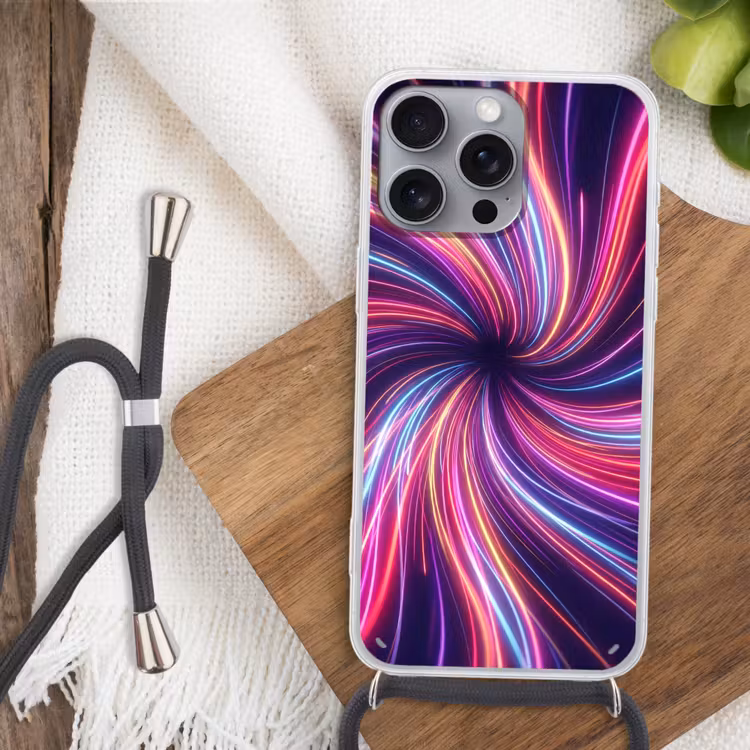 Abstract - Swirl - Futuristic - Neon Hoesje iPhone 16 Pro Max met koord klein -sfeer4