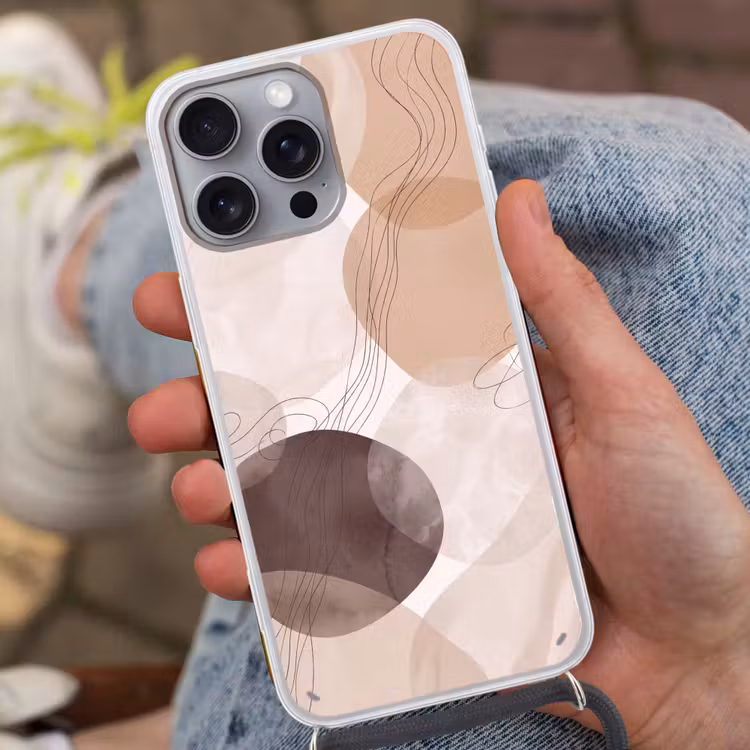 Phone case crossbody - Abstraction - Beige - Modern - Abstractie - Beige - Modern Hoesje iPhone 16 Pro Max met koord klein