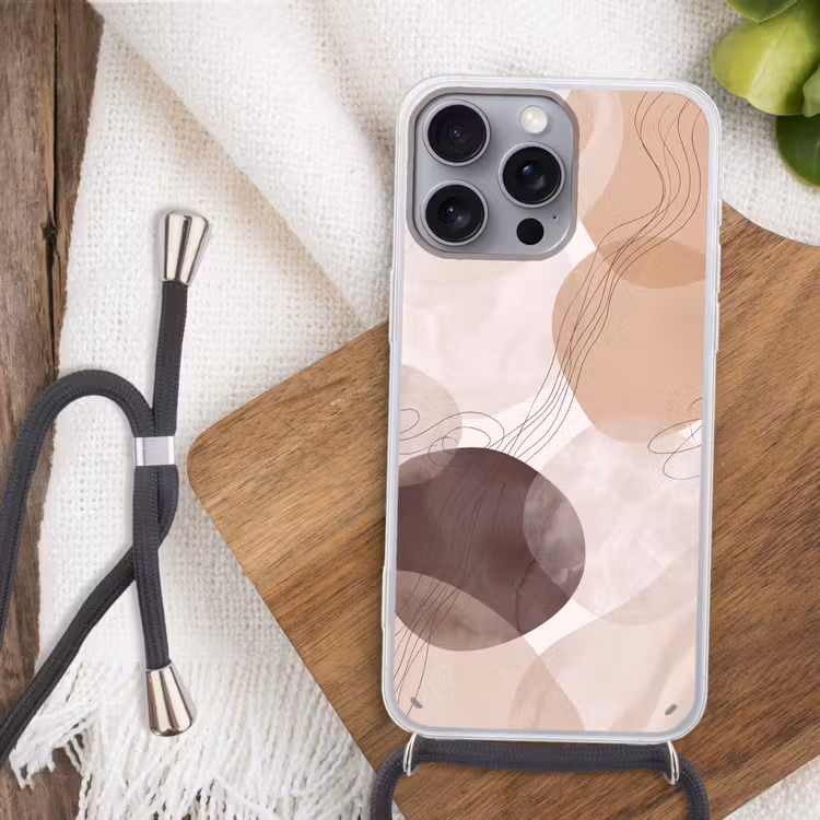 Phone case crossbody - Abstraction - Beige - Modern - Abstractie - Beige - Modern Hoesje iPhone 16 Pro Max met koord klein